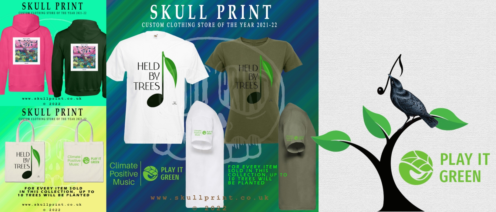 new held by trees merch including tshirts, jumpers and tote bags